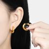 Aretes Redondos de Acero de Titanio de Industria Pesada Exagerados Transfronterizos Europeos y Americanos para Mujer Simples Elegantes Versátiles Aretes Chapados en Oro de 24K