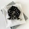 [atacado] estilo simples preto e branco algodão linho seda de amoreira lenço lenço feminino lenço quadrado pequeno lenço de seda faixa de cabelo