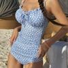 Traje de baño fresco estilo coreano transfronterizo 2025 para mujer, una pieza, simple, que cubre el abdomen, adelgazante, para pechos pequeños, para aguas termales, hermoso traje de baño de vacaciones