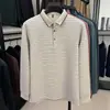 Nova Camisa Polo Masculina Outono 2026 Negócios Solta Casual Listrada Gola Tricô Manga Longa Camiseta Masculina Roupas de Pai