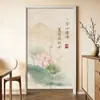Nueva Cortina de Puerta de Sala de Té Estilo Chino Cortina Media para Dormitorio Estudio Estilo Antiguo Decorativa Artística Cortina Bloqueadora Cortina Divisoria de Loto