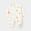 Macacão Bebê Classe a de Algodão Puro com Amarração, Macacão para Recém-Nascido com Coberturas para Mãos e Pés, Costura Fluorescente Roupa Íntima para Recém-Nascido