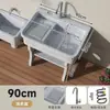 Fregadero de lavandería de piedra de cuarzo con tabla de lavar para uso interior y exterior, adecuado para patios de villas en planta baja y lavaderos de áticos, fregadero y lavabo integrados