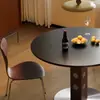 Mesa Redonda Berg Estilo Nórdico con Patas Metálicas Vintage, Mesa de Comedor para Apartamento Pequeño, Mesa de Comedor de Pizarra de Madera Maciza Estilo Nórdico Bauhaus para Uso Doméstico