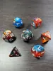 Conjunto de Dados Poliédricos D&D com Padrão de Mármore, Cores Misturadas, Transparente, D4D6D8D10D12D20 Lados, Tabuleiro Coc, Conjunto de Sete Peças