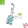Dijes de plata originales serie de viajes avión colgante DIY accesorios aceite azul plata S925 pulsera collar con cuentas
