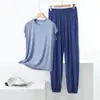 Conjunto de Modal sin Mangas Tallas Grandes para Mujer Primavera/Verano Cuello Redondo Top Adelgazante Holgado Pantalones Cónicos de Cintura Alta Conjunto de Dos Piezas Pijama