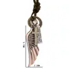 Joyería de Venta Caliente Europea y Americana, Colgante Personalizado de Alas de Ángel de Aleación, Collar de Cuero, Cadena Larga Simple Ajustable para Suéter