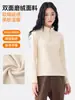Moletom com zíper e gola semimalta plus size, blusa base grossa para mulheres, outono e inverno, tecido escovado, top camiseta de manga comprida que afina a silhueta, moderno