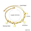 Tobillera de Playa con Borla Doble Cadena Ins Estilo Europeo y Americano Acero Inoxidable Chapado en Oro de 18 Quilates Tobillera