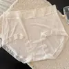 7338 Color Té con Leche de Principios de Otoño Canalé Francés Sencillo Borde de Encaje Ancho Cintura Media-Alta Ropa Interior Femenina Entrepierna de Algodón Puro 10A