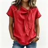 2025 Nueva Ropa de Mujer Europea y Americana de Comercio Exterior Transfronterizo Bestseller de Amazon Camiseta Casual de Manga Corta con Cuello en V y Lazo Top para Mujer