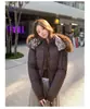 Chamarra de algodón con relleno de plumas para mujer, estilo americano con capucha y cuello de pelo, nuevo modelo de invierno, engrosada, versión coreana, entallada a la cintura, estilo corto, adecuada para mujeres petite