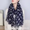 Bufanda Floral Vintage de Lujo de Moda, Bufanda Suave de Algodón Similar a la Seda, Chal Largo Cálido para Protección del Cuello en Otoño e Invierno