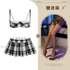 Lingerie Erótica de Marca, Saia Curta Xadrez com Aro, Uniforme, Saia Curta Transfronteiriça Europeia e Americana, Traje Sedutor, Traje de Sedução Feminino para Comércio Exterior