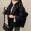 Elegante estilo coreano invierno retro solapa británica doble botonadura corto versátil lana gabardina chaqueta ropa de mujer 26489