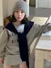 Roupa Infantil Coleção Primavera 2026: Conjunto de Moletom com Estampa de Letras e Shorts Estilo Coreano para Meninas, Conjunto Casual Soltinho com Gola Redonda para Crianças