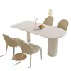 Juego de mesa y sillas de comedor de mármol blanco puro color crema, diseño moderno y minimalista, apto para apartamentos pequeños, mesa de comedor semicircular