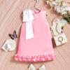 Amazon comércio exterior transfronteiriço roupas infantis estilo britânico verão meninas gola redonda laço cor sólida vestido orelha de madeira