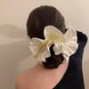 Aro para el pelo de satén de doble capa con encaje plisado estilo ballet para el intestino grueso, bola de gran tamaño, cuerda para el pelo para mujer