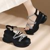 (Los artículos agotados no se pueden reponer) Sandalias de Plataforma Suaves para Verano con Suelas Blandas, Zapatos que Aumentan la Altura para Mujeres Bajitas, Sandalias de Cuña Estilo Romano con Pedrería