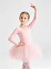 Ropa de baile infantil transfronteriza, algodón puro, absorbente de sudor, manga larga, manga corta, detalle de lazo, cierre de broche, falda de ballet de malla multicapa