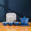 Juego de Té de Viaje de Cerámica Negra con una Tetera y Tres Tazas, Tazas para Preparar Té al Aire Libre, Regalo de Inauguración, Té Kung Fu