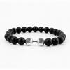 Novo conjunto de pulseiras para casais preto e branco transfronteiriço, pulseira de haltere de turquesa branca, pulseira de contas de pedra vulcânica turquesa, atacado