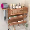 Organizador de pared para baño multicapa, multicompartimento para lavabo, no requiere taladro, para guardar secadores de pelo y artículos de tocador