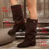 Botas de Mujer Transfronterizas Botas Largas Retro de Tacón Grueso Terciopelo Escarchado Decoración Metálica Botas Vaqueras Múltiples Colores Talla Grande Tiempo