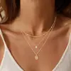 Collar Multicapa Chapado en Oro de 18 Quilates para Mujer, Estilo Europeo y Americano, Colgante de Circonita de Lujo Ligero, Cadena para Clavícula, Moderno y Versátil, Nuevo Modelo Transfronterizo
