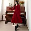 Vestido Vermelho Francês Plus Size Feminino Redutor de Idade Outono Estilo Hepburn Elegante Vestido de Gala Formal para Brinde Vestido Longo Gaze Fina