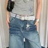 Cinto Branco Retro Americano Resistente com Rebites para Mulheres, Cinto Estilo Punk com Fivela de Metal, Acessório Decorativo para Jeans, Moderno