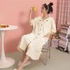 [Yizhilian] Conjunto de Pijama de Seda de Leche con Rayas de Punto para Mujer, Verano, Manga Corta, Cuello de Muñeca, Encaje, Ropa de Casa, Tallas M-XXL, 19