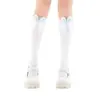 Calcetines altos blancos de encaje con orejas de conejo para mujer, estilo Lolita, calcetines de pantorrilla estilo universitario, calcetines largos finos de verano