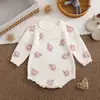 2026 Nuevo Pelele de Punto de Algodón Puro para Niñas Bordado a Mano con Flores 3D Cuello Redondo Manga Larga Body