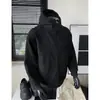 Top de outono americano pesado, desconstruído, rígido e moderno, com gola alta, moletom com capuz de design em blocos, jaqueta cardigã masculina