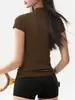 Camiseta feminina preta de manga curta, novo estilo verão 2026, corte justo, acinturada, modeladora, top simples de gola redonda para yoga