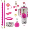 Set de Posavasos con Tapa Decorativa de Paja para Vaso de Agua Stanley Cadena para Vasos Colgante de Bola de Felpa Cubierta de Vaso con Cordón de Silicona
