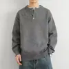 Suéter de cuello Henley estilo americano para hombre para otoño e invierno, tejido casual retro americano estilo perezoso, suéter liso para hombre
