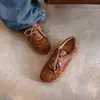 Zapatos Dexun Estilo Ballet Retro de Nicho Extremadamente Cómodos, Costuras Retro Nuevas, Tenis de Piel Genuina Color Melardo