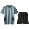 Conjunto Esportivo Masculino Verão Camiseta Manga Curta Shorts para Corrida Basquete Calças Meio Comprimento Roupas Casuais de Secagem Rápida Roupas Fitness