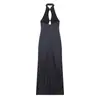 Moda europea y americana transfronteriza Bestseller de AliExpress: elegante vestido largo de tirantes halter de satén de seda