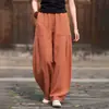 Pantalones Harem Sueltos de Algodón y Lino Vintage de Cintura Alta para Mujer, Primavera y Verano, Pantalones Casuales Ajustados de Color Sólido Artístico con Efecto de Caída