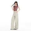 Jeans Anchos Estilo Americano Gris Nube Primavera/Verano 2026 Nuevos de Moda Cintura Alta Caída Sueltos Ceñidos Pantalones de Pierna Ancha