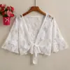 Chal Protector Solar de Moda Exquisito Tejido de Encaje Estampado Bauhinia Elegante para Mujer Estilo Coreano Versátil Casual Manga Corta