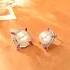 Pendientes Geométricos Populares de Zirconia y Perla de Colores, de Alta Gama, Modernos, Exquisitos, Versátiles, Accesorios de Uso Diario para Mujeres