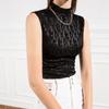 Primavera New Stand Collar Lace bottoming camisa Letras sem mangas das mulheres slim fit interior preto elegante estilo ocidental colete