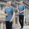 Conjunto de duas peças de verão em seda gelada com gola redonda e mangas curtas para homens de meia-idade e idosos, roupa esportiva para corrida ao ar livre
