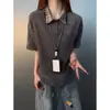 Camisa Polo de Manga Curta Patchwork com Padrão de Céu Estrelado para Homens, Estilo Primavera e Outono, Camiseta Regular de Ombro Pesado Estilo Americano, Marca Tendência, Gola Polo, Manga Meia-Manga de Cinco Pontos